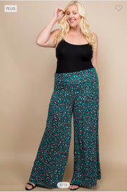 BIN 98 {Really Ready} Teal/Coral Leopard Print Palazzo Pant PLUS SIZE 1X 2X 3X SALE!!!!