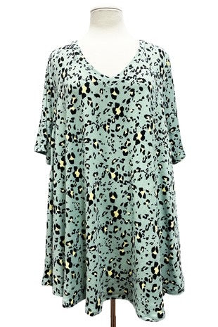 23 PSS-I {People Will Notice} Dusty Mint Leopard Print Top EXTENDED PLUS SIZE 3X 4X 5X