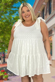 20 SV-C {Stunning Gaze} Ivory Eyelet Lined Tiered Dress PLUS SIZE 1X 2X 3X