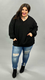 41 SLS-X [Cozy Days} Black V-Neck Tunic W/ Pockets  PLUS SIZE 1X 2X 3X