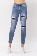 BT-T {Judy Blue Mid-Rise} Med. Patched Destroy Jeans EXTENDED PLUS SIZE 16  18  20  22  24
