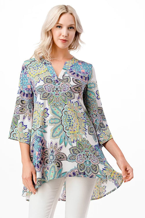 18 PQ-A {Sunday Stroll} Multi-Color Printed High-Low Tunic PLUS SIZE 1X 2X 3X