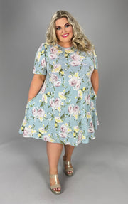 26 PSS-G {Universal Cutie} Dusty Blue Floral Dress PLUS SIZE 1X 2X 3X