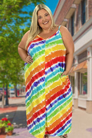 LD-T {Fun At The Rainbow} Multi-Color Tie Dye Sundress PLUS SIZE 1X 2X 3X