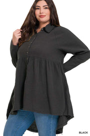 21 SLS-D {Fun And Done} Black Peplum Raw Edge Top PLUS SIZE 1X 2X 3X