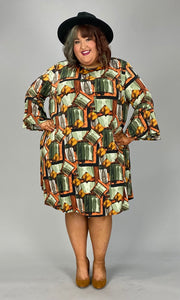 79 PQ-A {Diamonds Floating} Olive/Rust Print Dress EXTENDED PLUS SIZE 3X 4X 5X