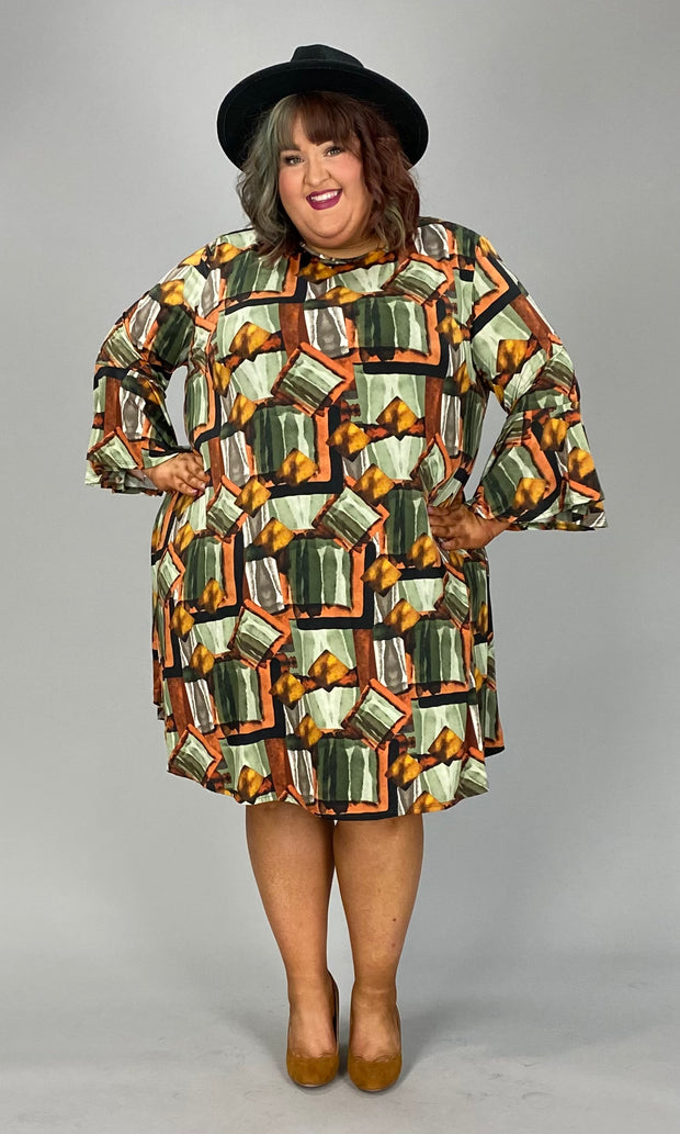 79 PQ-A {Diamonds Floating} Olive/Rust Print Dress SALE!!!  EXTENDED PLUS SIZE 3X 4X 5X