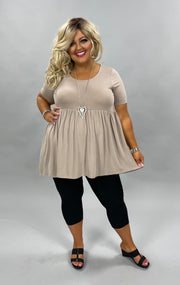 50 SSS-F (Sweet Babydoll) SALE!! Solid Taupe Hi-Lo Babydoll Tunic 1X 2X 3X Plus Size