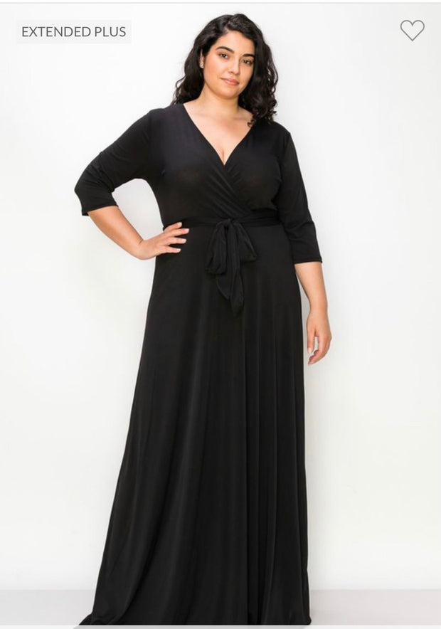 LD-V {True Beauty} Black Maxi ***SALE***Dress W/Belt PLUS SIZE 1X 2X 3X