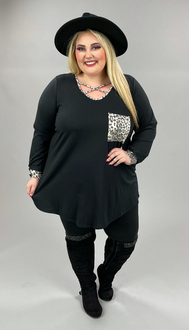 25 CP-C {Number One Choice}  Black/Leopard ***FLASH SALE***Criss-Cross Top CURVY BRAND EXTENDED PLUS SIZE 1X 2X 3X 4X 5X 6x