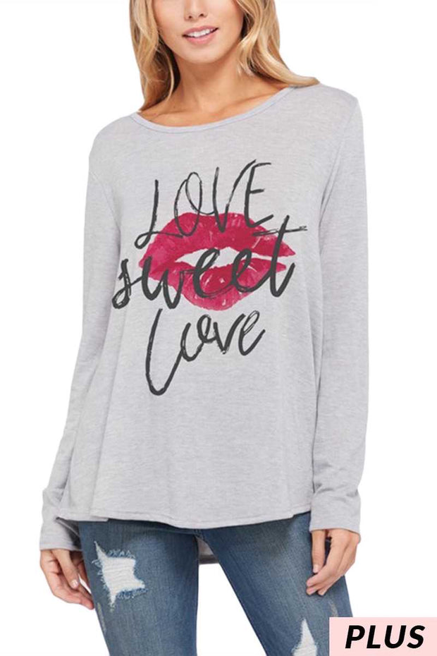 50 GT-B (Love Sweet Love) Grey Graphic Tunic with Lips 1X 2X 3X Plus Size