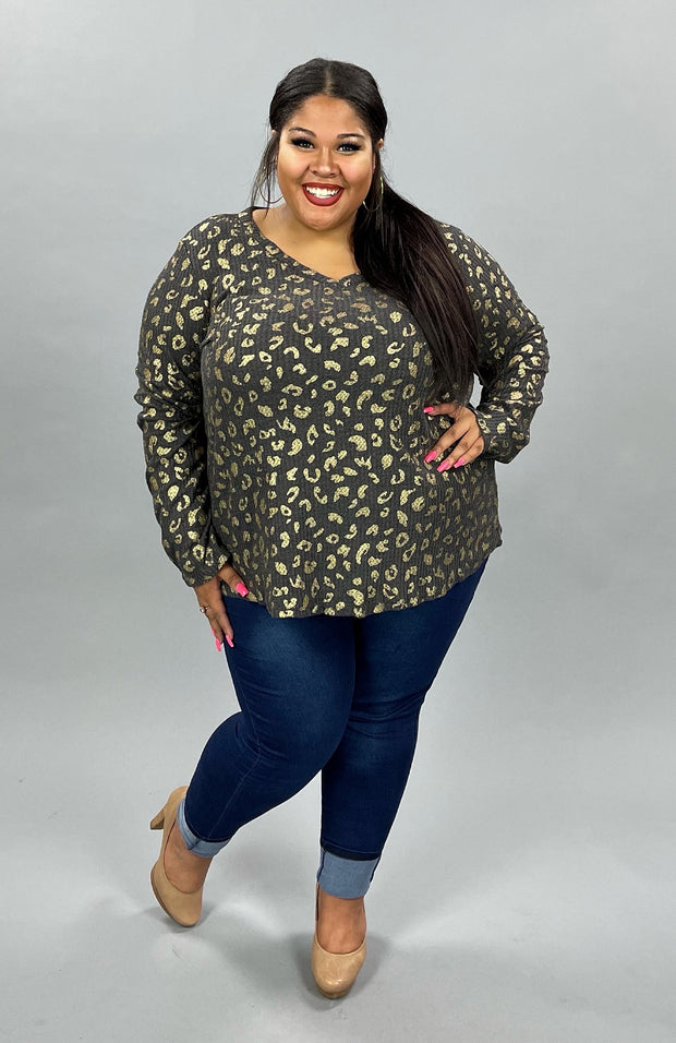 94 PLS-A {For the Soul} Brown/Gold Animal Print Top PLUS SIZE 1X 2X 3X
