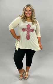 32 GT-C {Don't Cross Me}  Cream Mauve Cross Detail Top PLUS SIZE XL 2X 3X