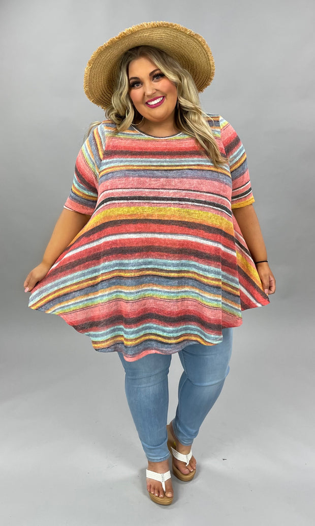 87 PSS-N {Noticed By All} Coral/Multi-Color Striped Top EXTENDED PLUS SIZE 1X 2X 3X 4X 5X  SALE!!!