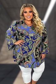 65 PQ {Give Me A Hand} Royal Blue Paisley V-Neck Tunic EXTENDED PLUS SIZE 3X 4X 5X