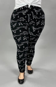 LEG-98  {Dino} Black Dinosaur Print Leggings EXTENDED PLUS SIZE 3X/5X