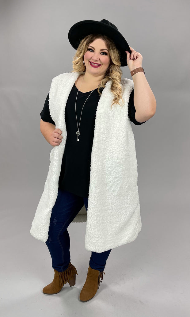 59 OT-C {A Step Above}  SALE!!! White Sherpa Long Vest PLUS SIZE 1X 2X 3X