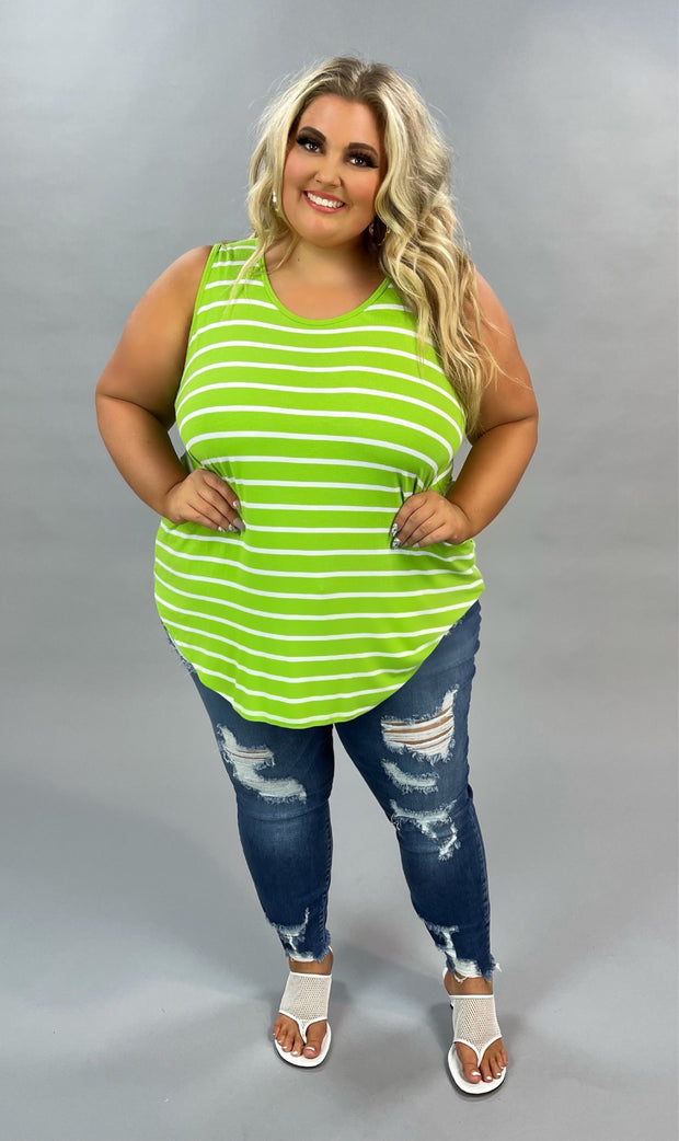 66 SV-A {Sweet Simplicity} Lime Striped Sleeveless Top PLUS SIZE 1X 2X 3X SALE!!