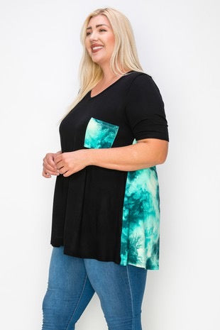 14 CP-B {Beneath The Sea} Black/Green Tie Dye Top EXTENDED PLUS SIZE 3X 4X 5X