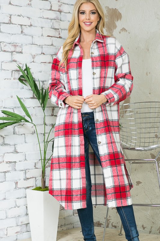 52 OT-F {Owning The Moment} Red Plaid Flannel Duster