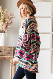 26 CP-C {Aztec Nights} Fuchsia Striped Aztec Print Top PLUS SIZE 1X 2X 3X