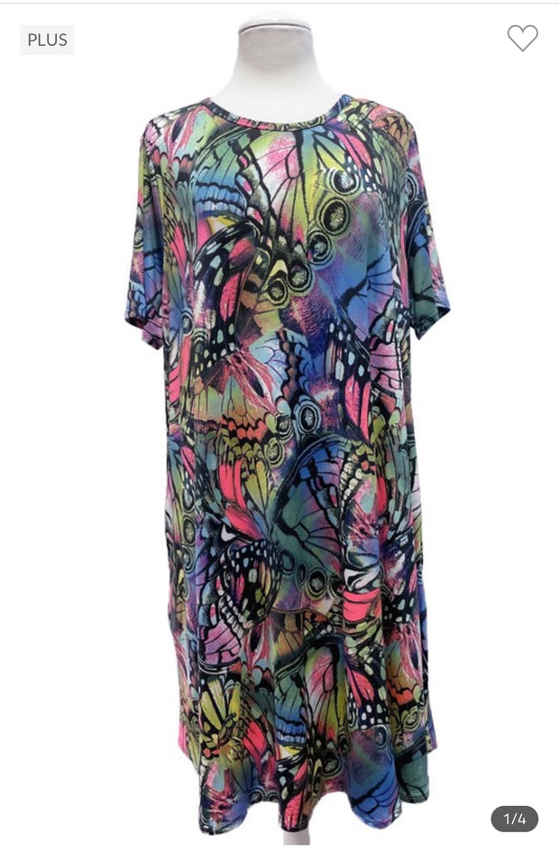 97 PSS-O {Butterfly Blues} Multi-Color Dress W/Pockets PLUS SIZE 1X 2X 3X