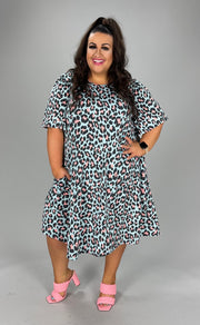 81 PSS-M {Bright Leopard} Blue Pink Leopard Print Dress  SALE!!!!  EXTENDED PLUS SIZE 3X 4X 5X