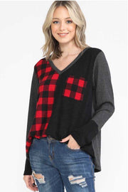 37 CP-D {Until You Realize} Grey Black Red Plaid Contrast Top PLUS SIZE XL 2X 3X