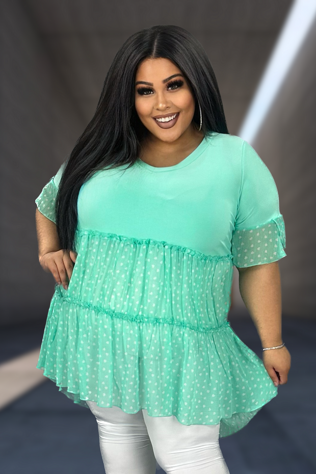 33 CP-E {Ready For The Show} Mint Heart Print Chiffon Tunic CURVY BRAND!!!  EXTENDED PLUS SIZE 1X 2X 3X 4X 5X 6X