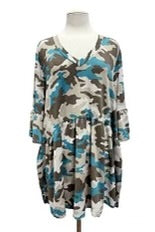 59 PQ-A {The Hunt Is On} Teal Camo Babydoll Top EXTENDED PLUS SIZE 3X 4X 5X