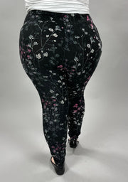 LEG-22 {Muted Floral} Black Floral Leggings EXTENDED PLUS SIZE 3X/5X