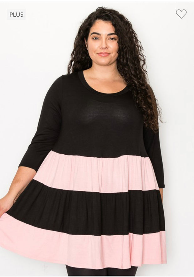 20 CP-A {Escape The Ordinary} Pink/Black Tiered Tunic CURVY BRAND!!!  EXTENDED PLUS SIZE 1X 2X 3X