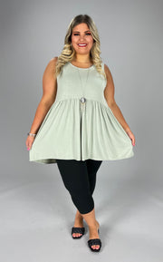 75 SV-F {Never Better} Light Sage Sleeveless Babydoll Top PLUS SIZE 1X 2X 3X