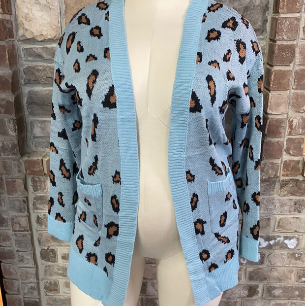 22 OT-J {Being My Best} Blue Mocha Animal Cardigan PLUS SIZE XL 2X 3X