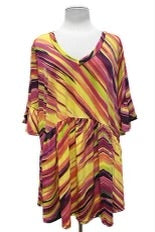 52 PQ-A {Hotter Than The Sun} Yellow Print V-Neck Babydoll Top EXTENDED PLUS SIZE 3X 4X 5X