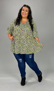 28 PSS-B {Can't Stop Now} Lime Leopard Print Babydoll Top EXTENDED PLUS SIZE 3X 4X 5X