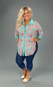 96 OT-A {The Way We Roll} Multi-Color Paisley Slit Side Top PLUS SIZE 1X 2X 3X