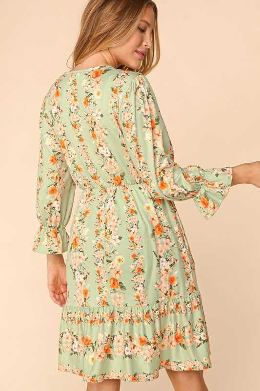 29 PLS-A {Flirty Glances} Sage Floral Ruffle Hem Dress PLUS SIZE XL 2X 3X