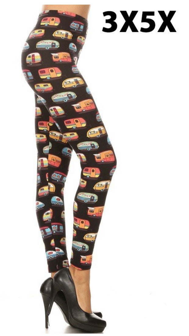 BIN 98 {Campers Away} Black Camper Print Leggings EXTENDED PLUS SIZE 3X/5X