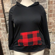 37 HD-B {Feelings For You} Black Red Plaid Detail Hoodie PLUS SIZE XL 2X 3X