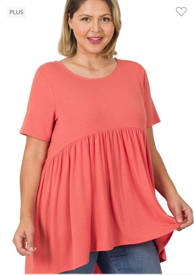 34 SSS-E {Feeling The Love} Deep Coral Babydoll Tunic PLUS SIZE 1X 2X 3X