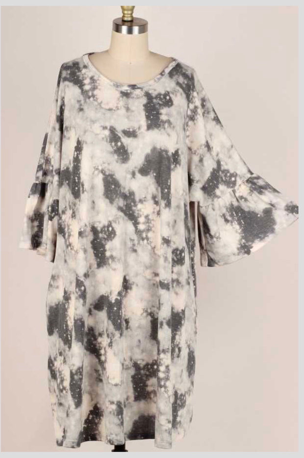 PQ-S {Campfire Nights} Charcoal Tie Dye Knit Dress SALE!!!  EXTENDED PLUS SIZE 4X 5X 6X