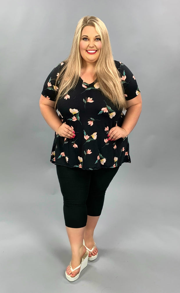 PSS-G {Marvelous Magic}  SALE!! Black Floral Print Hi-Low Tunic PLUS SIZE 1X 2X 3X