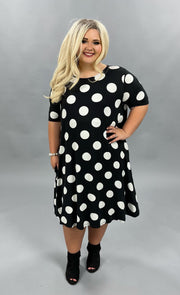 53 PSS-L {Time After Time} ***SALE***Black & White Polka Dot Dress Plus Size XL 2X 3X