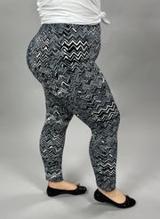 LEG-Z {Zigzagging Away} Black Zigzag Print Leggings EXTENDED PLUS SIZE 3X/5X