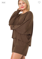 21 SET-J {The Good Life} Brown Long Sleeve Short Set SALE!!!   Plus Size 1X 2X 3X