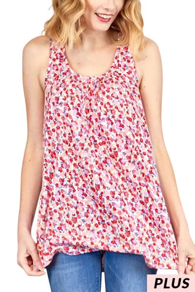 99 SV-A {Better With Flowers} Red/Ivory Floral Sleeveless Top PLUS SIZE XL 2X 3X