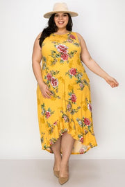 LD-Z {Early Bloomer} Goldenrod Floral High/Low Maxi Dress PLUS SIZE 1X 2X 3X