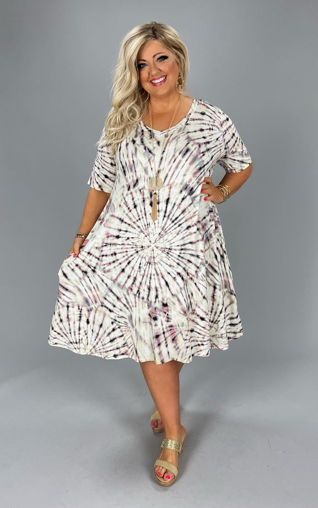 22 PSS-G {Lasting Luck}  Cream Starburst Tie Dye Dress EXTENDED PLUS SIZE 3X 4X 5X