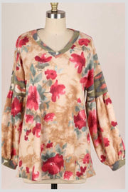 CP-L {Love So Sweet} Taupe Rose Floral Soft Knit Top PLUS SIZE XL 2X 3X